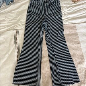 Striped High-Waist Flare Pants - Blue & White
